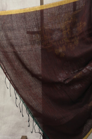 Coffee Brown Linen Jamdani Saree -SRCBLJS261