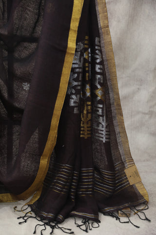 Coffee Brown Linen Jamdani Saree -SRCBLJS260