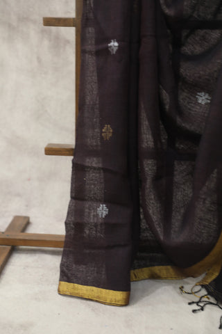 Coffee Brown Linen Jamdani Saree -SRCBLJS260