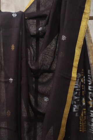 Coffee Brown Linen Jamdani Saree -SRCBLJS260