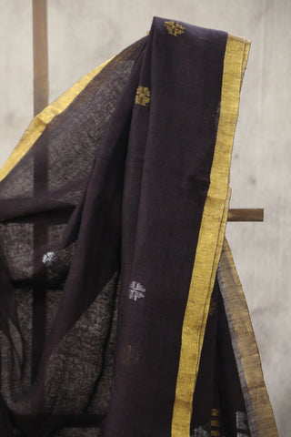 Coffee Brown Linen Jamdani Saree -SRCBLJS260