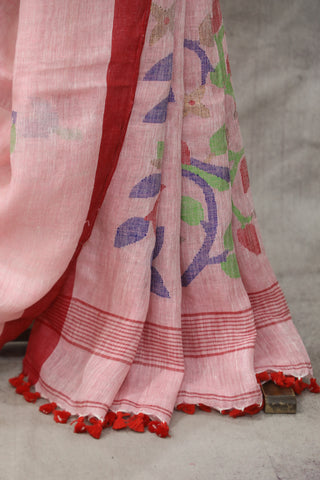 Pink Linen Jamdani Saree -SRPLJS259