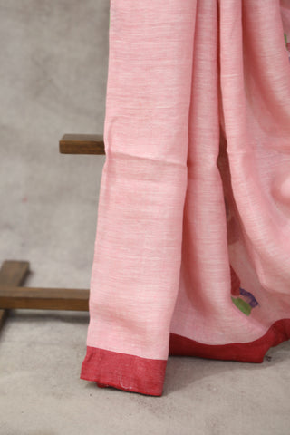 Pink Linen Jamdani Saree -SRPLJS259