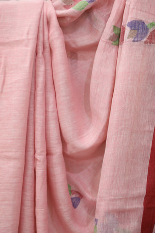 Pink Linen Jamdani Saree -SRPLJS259