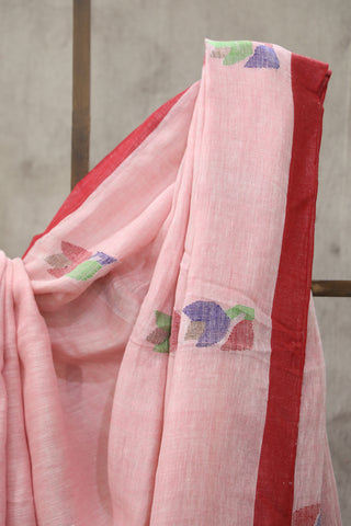 Pink Linen Jamdani Saree -SRPLJS259