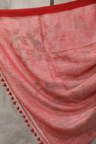 Pink Linen Jamdani Saree -SRPLJS259