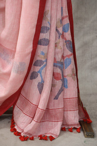 Pink Linen Jamdani Saree -SRPLJS258