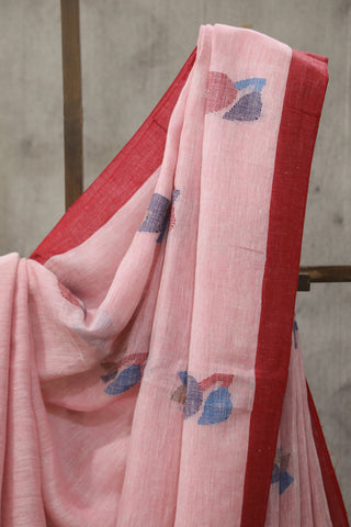 Pink Linen Jamdani Saree -SRPLJS258