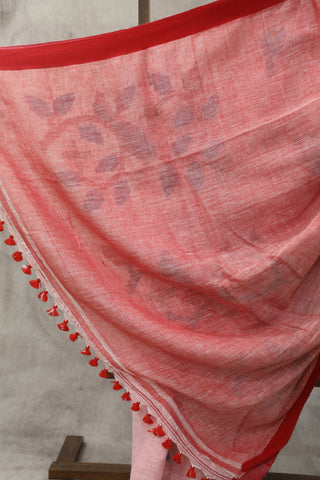 Pink Linen Jamdani Saree -SRPLJS258