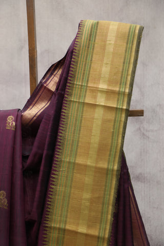 Wine Raw Silk Saree - SRWRSS586