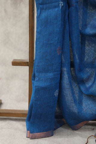 Blue Linen Jamdani Saree -SRBLJS257