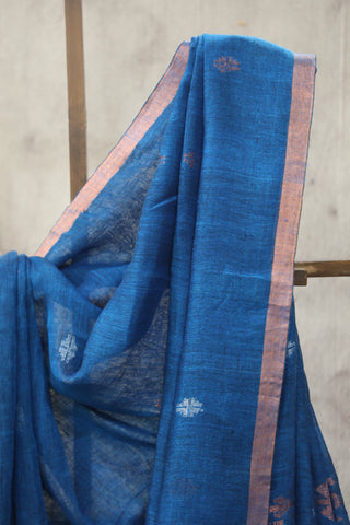 Blue Linen Jamdani Saree -SRBLJS257