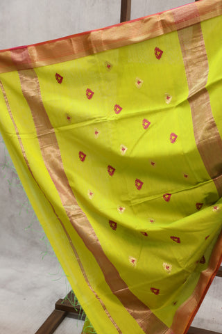 Neon Yellow Silk Maheshwari Saree - SRNYSMS233