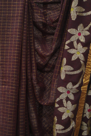 Wine Linen Jamdani Saree -SRWLJS286