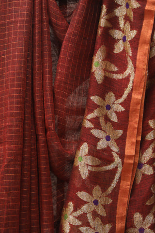 Maroon Linen Jamdani Saree -SRMLJS285