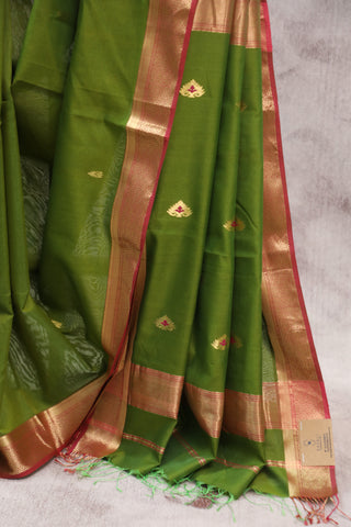 Mehndi Green Silk Maheshwari Saree - SRMGSMS231