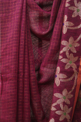 Magenta Linen Jamdani Saree -SRMLJS284