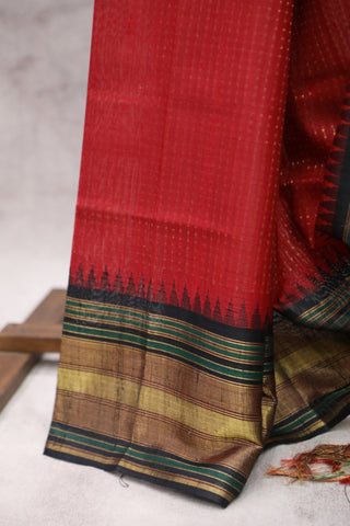 Red Raw Silk Saree - SRRRSS542