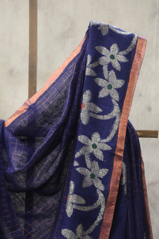 Blue Linen Jamdani Saree -SRBLJS292