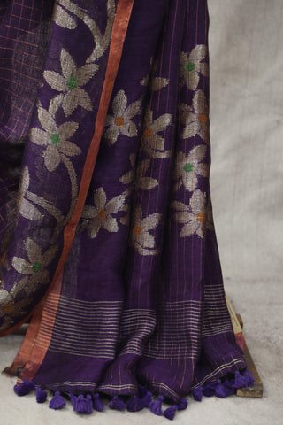 Purple Linen Jamdani Saree -SRPLJS290