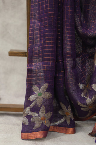 Purple Linen Jamdani Saree -SRPLJS290