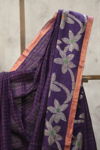 Purple Linen Jamdani Saree -SRPLJS290