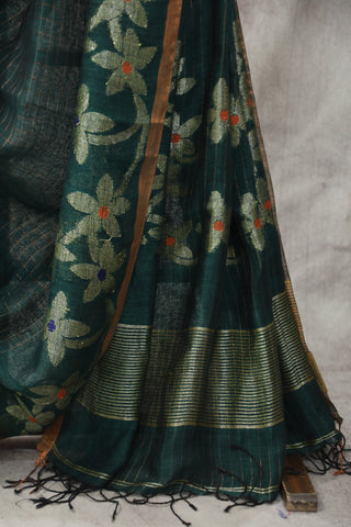 Green Linen Jamdani Saree -SRGLJS289