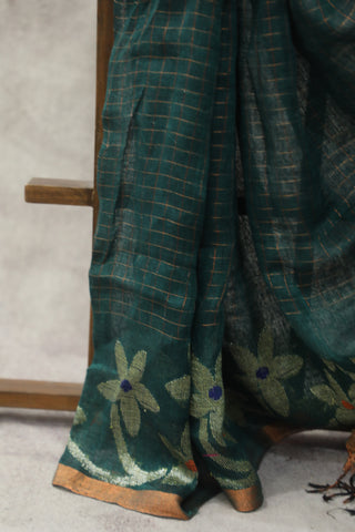 Green Linen Jamdani Saree -SRGLJS289