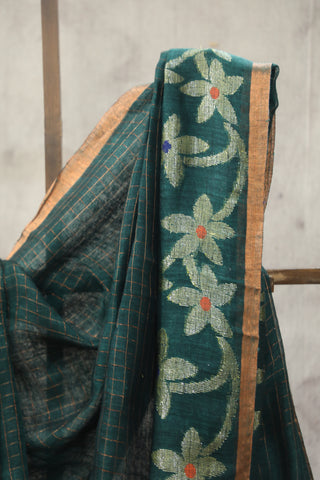 Green Linen Jamdani Saree -SRGLJS289