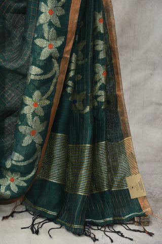 Green Linen Jamdani Saree -SRGLJS287