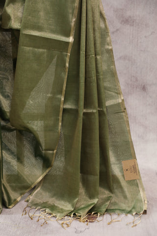 Moss Green Maheshwari Tissue Silk Saree - SRMGMTSS193