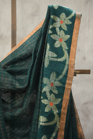 Green Linen Jamdani Saree -SRGLJS287