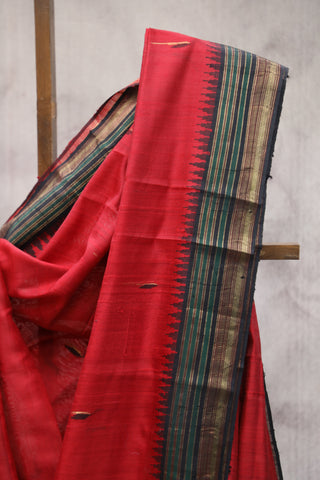 Red Raw Silk Saree - SRRRSS528