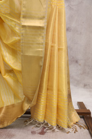 Yellow Maheshwari Tissue Silk Saree - SRYMTSS208