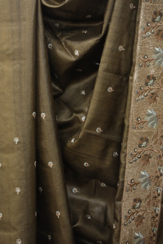 Coffee Brown Machine Embroidered Tussar Silk Saree - SRCBMETSS931