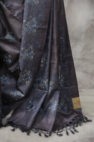 Dark Purple Machine Embroidered Tussar Silk Saree - SRDPMETSS944