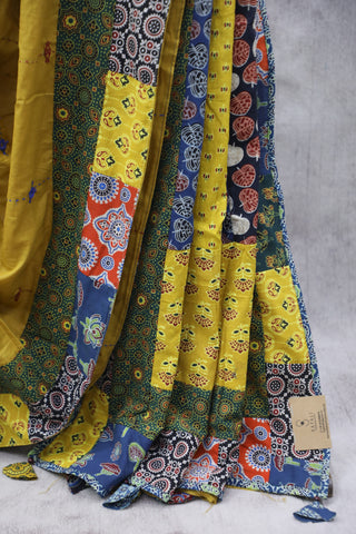 Mustard Yellow Cotton Patchwork Saree-SRMYCPWS195