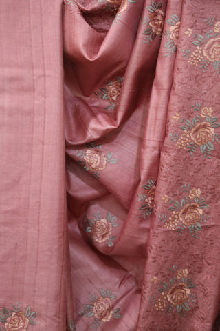 Pink Machine Embroidered Tussar Silk Saree - SRPMETSS949