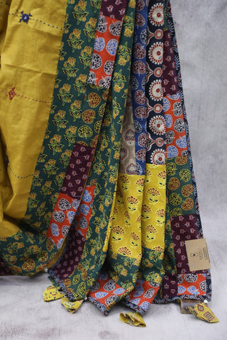 Mustard Yellow Cotton Patchwork Saree-SRMYCPWS198