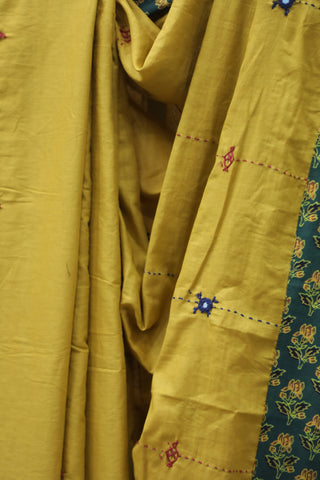 Mustard Yellow Cotton Patchwork Saree-SRMYCPWS198