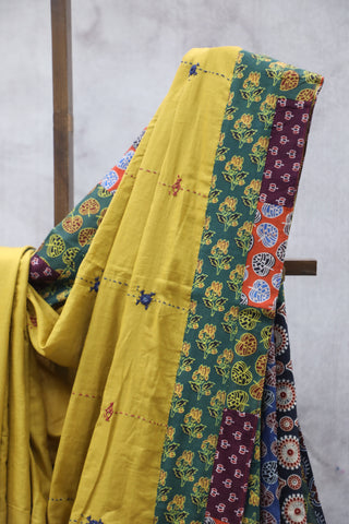 Mustard Yellow Cotton Patchwork Saree-SRMYCPWS198