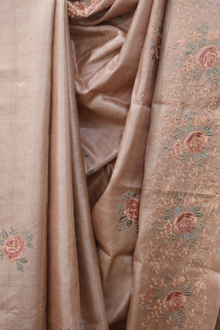 Peach Machine Embroidered Tussar Silk Saree - SRPMETSS950