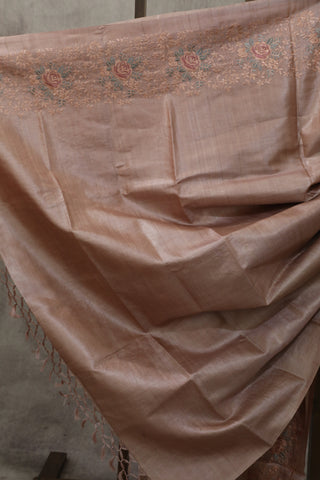 Peach Machine Embroidered Tussar Silk Saree - SRPMETSS950