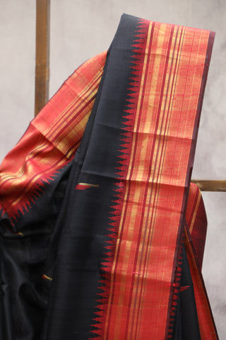 Black Raw Silk Saree - SRBRSS518