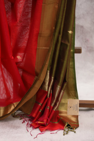 Red Silk Maheshwari Saree -SRRSMS228