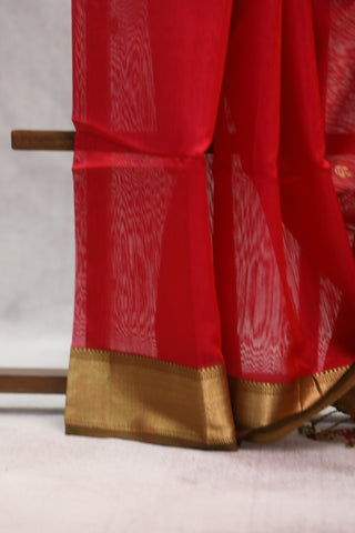 Red Silk Maheshwari Saree -SRRSMS228