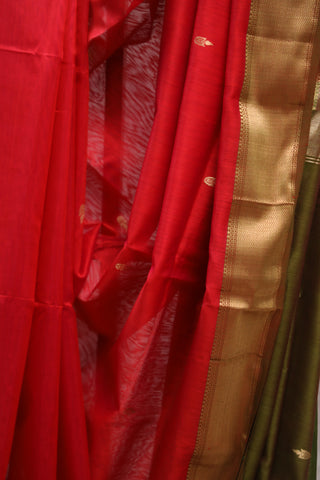 Red Silk Maheshwari Saree -SRRSMS228