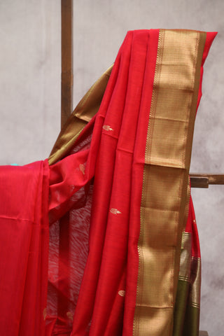 Red Silk Maheshwari Saree -SRRSMS228