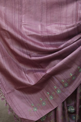 Purple Embroidered Tussar Silk Saree - SRPETSS890