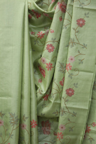 Pastel Green Embroidered Tussar Silk Saree - SRPGETSS893